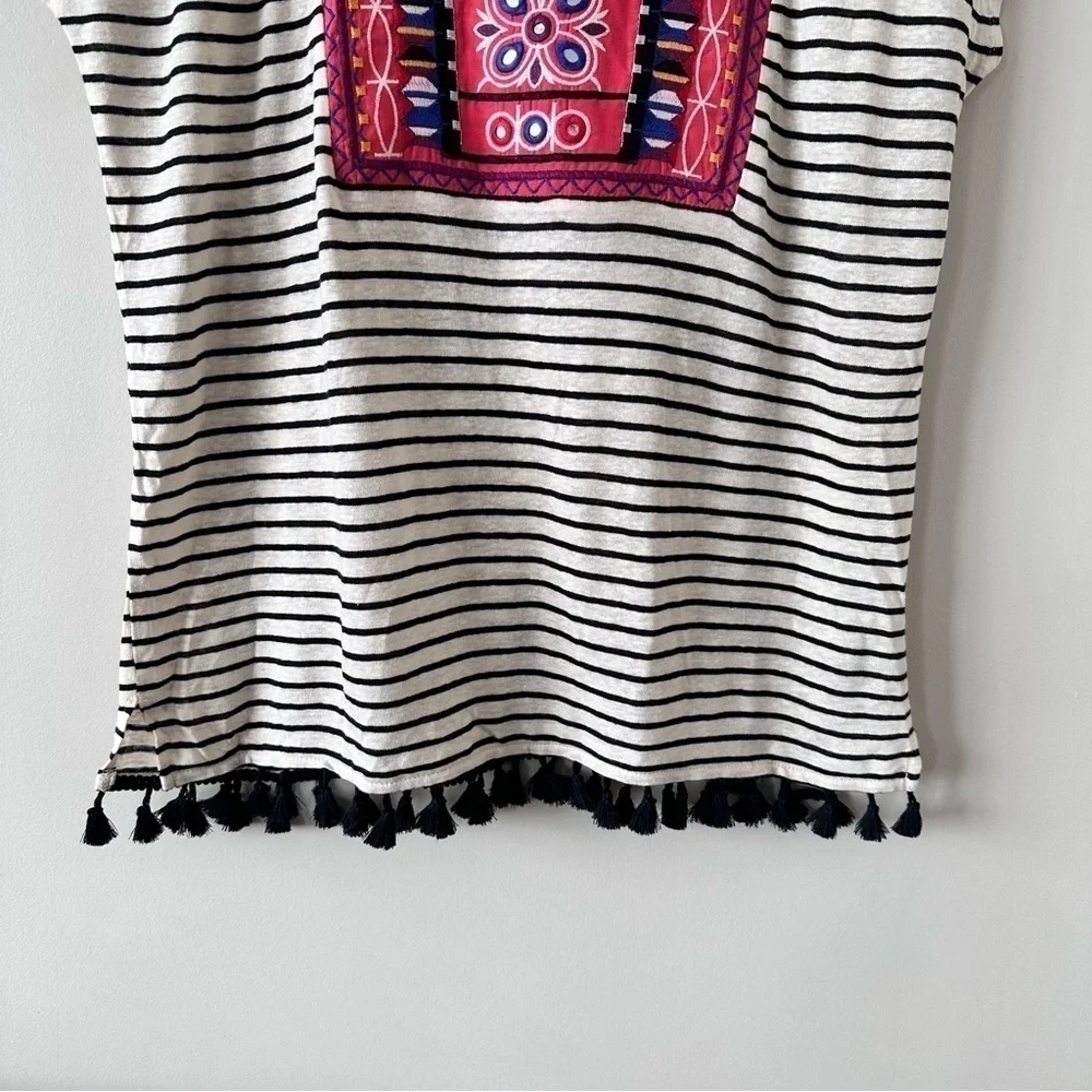 Rafaella-linen Blend Tassel Embroidered Summer Top - Picture 3 of 8